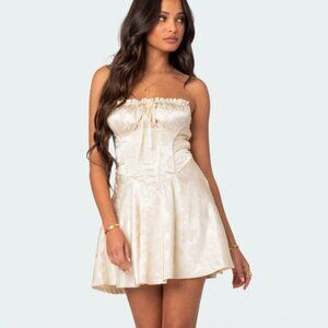 Edikted Athalia Satin Corset Mini Dress in Champagne Size M